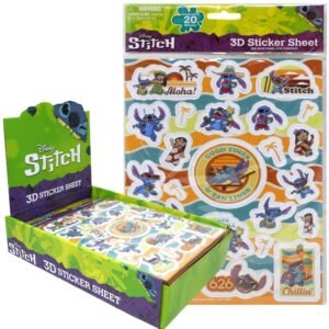 Wholesale Stitch Raised Sticker Sheet in Poly Bag with a Header Card in Counter Display