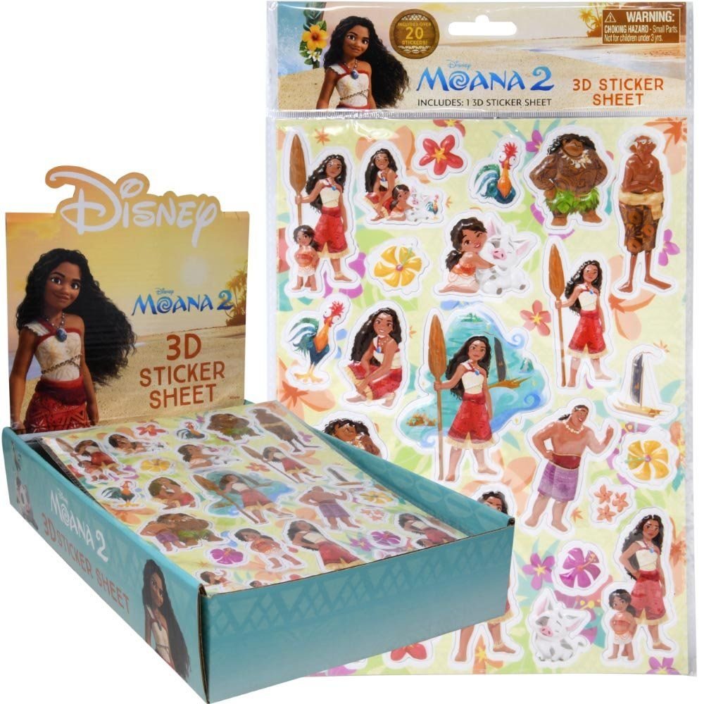 Wholesale Moana Raised Sticker Sheet in Poly Bag with a Header Card in Counter Display