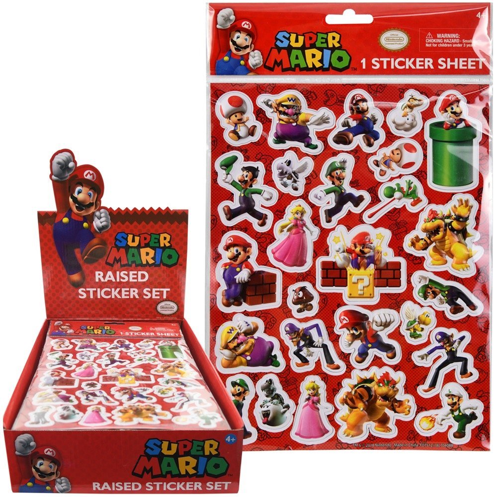 Wholesale Super Mario Brother Raised Sticker Sheet in Poly Bag with a Header Card in Counter Display