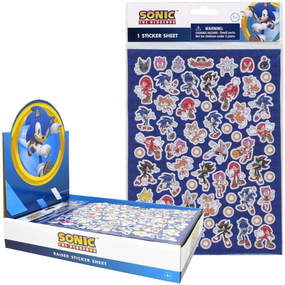 Wholesale Sonic Raised Sticker Sheet in Poly Bag with a Header Card in Counter Display