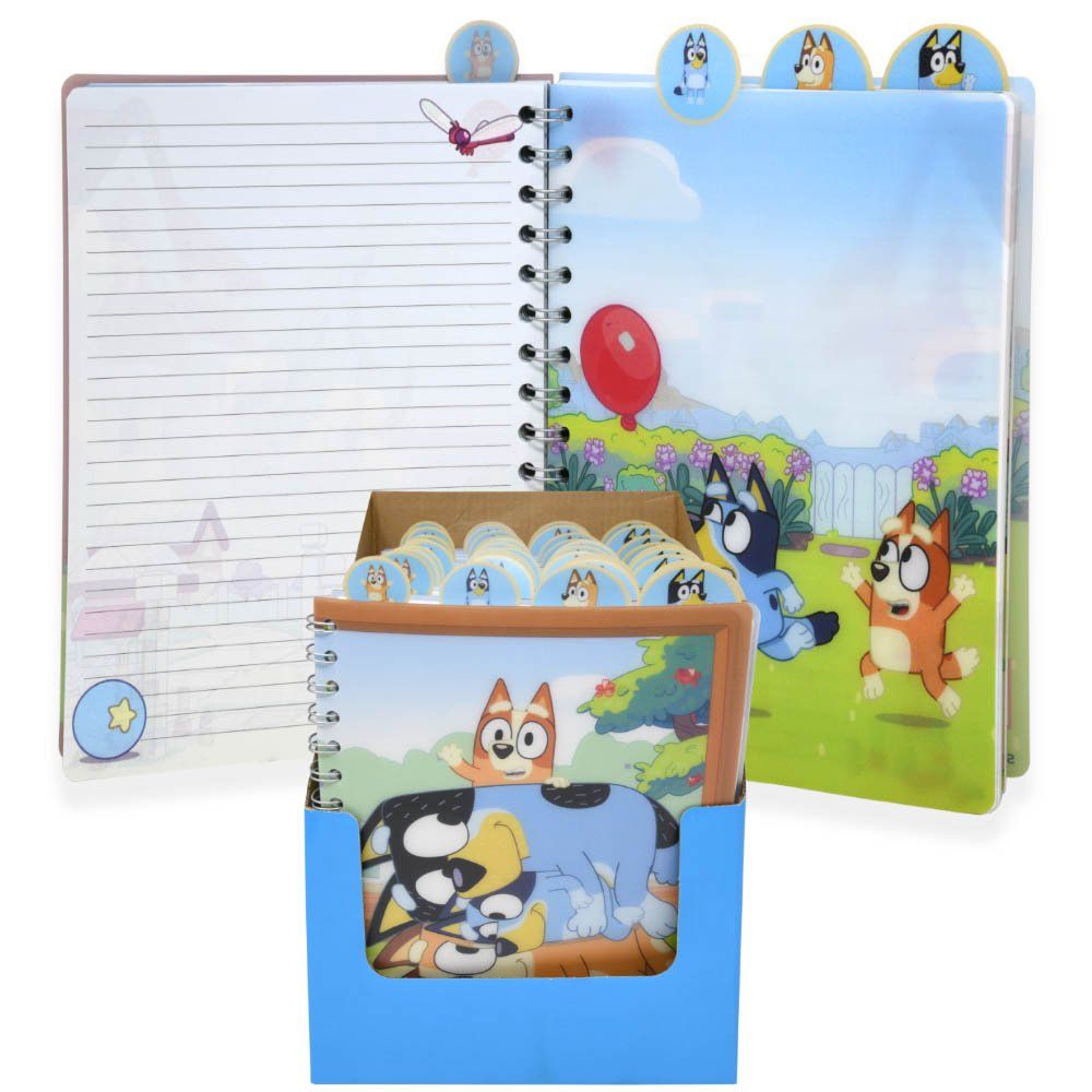 Wholesale Bluey 4 Tabbed Spiral 96pg Journal in PDQ