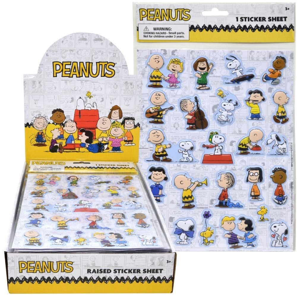 Wholesale Snoopy Peanuts Raised Sticker Sheet in Poly Bag with a Header Card in Counter Display