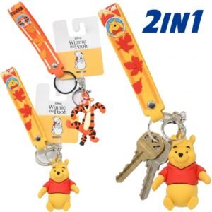 Wholesale Pooh & Tigger 3D Molded Rubber Keychain with Wrist Strap