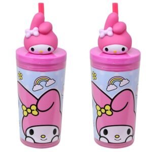 Wholesale My Melody 12oz Straw Tumbler with Molded Head Topper - Hello Kitty & Friends