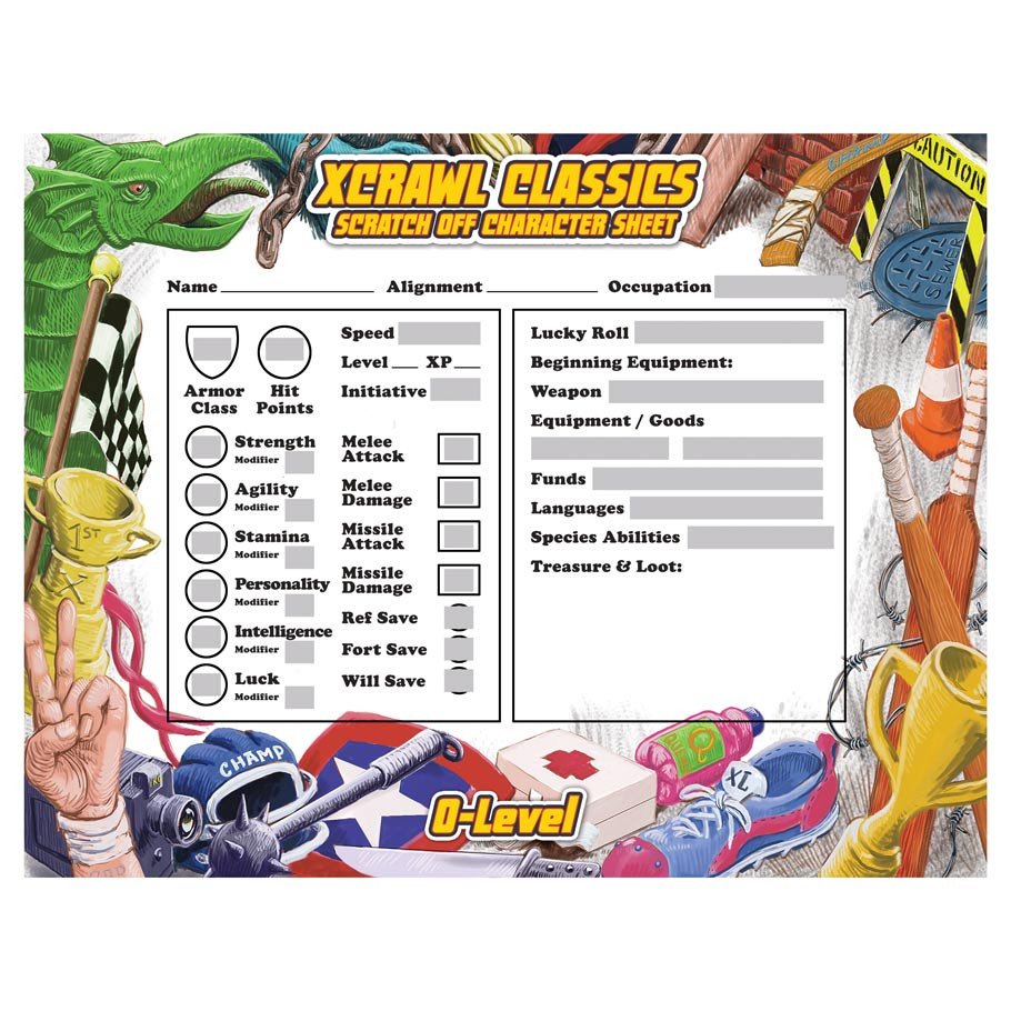 Xcrawl Classics: 0-Level Scratch off Character Sheets