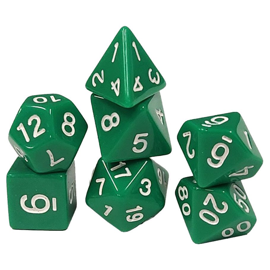 7-Set: 16mm Resin Dice: Classic: Green