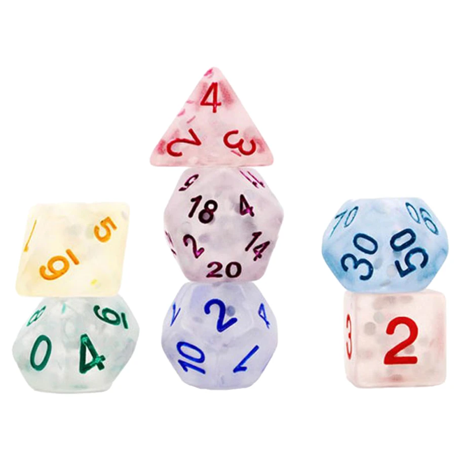 7-Set: 16mm Resin Dice: Frosted: Rainbow Laser Reflected