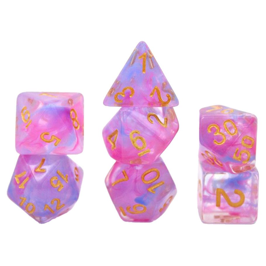 7-Set: 16mm Resin Dice: Nebula: Blue & Purple Swirl