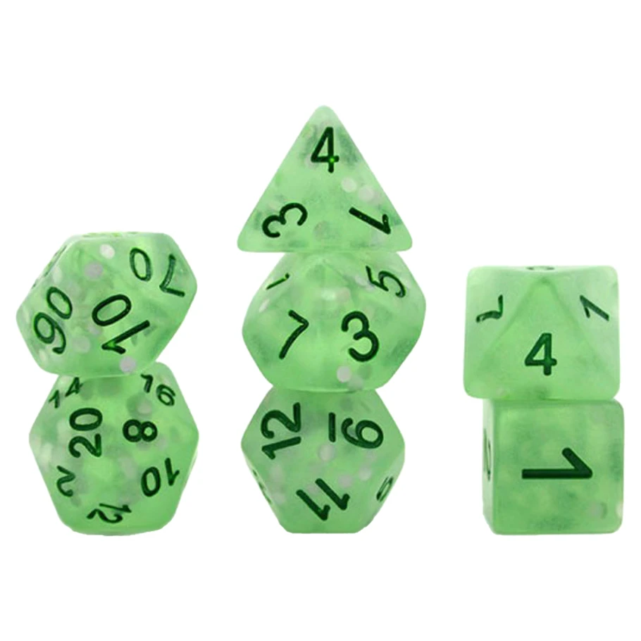 7-Set: 16mm Resin Dice: Frosted: Green Laser Reflected