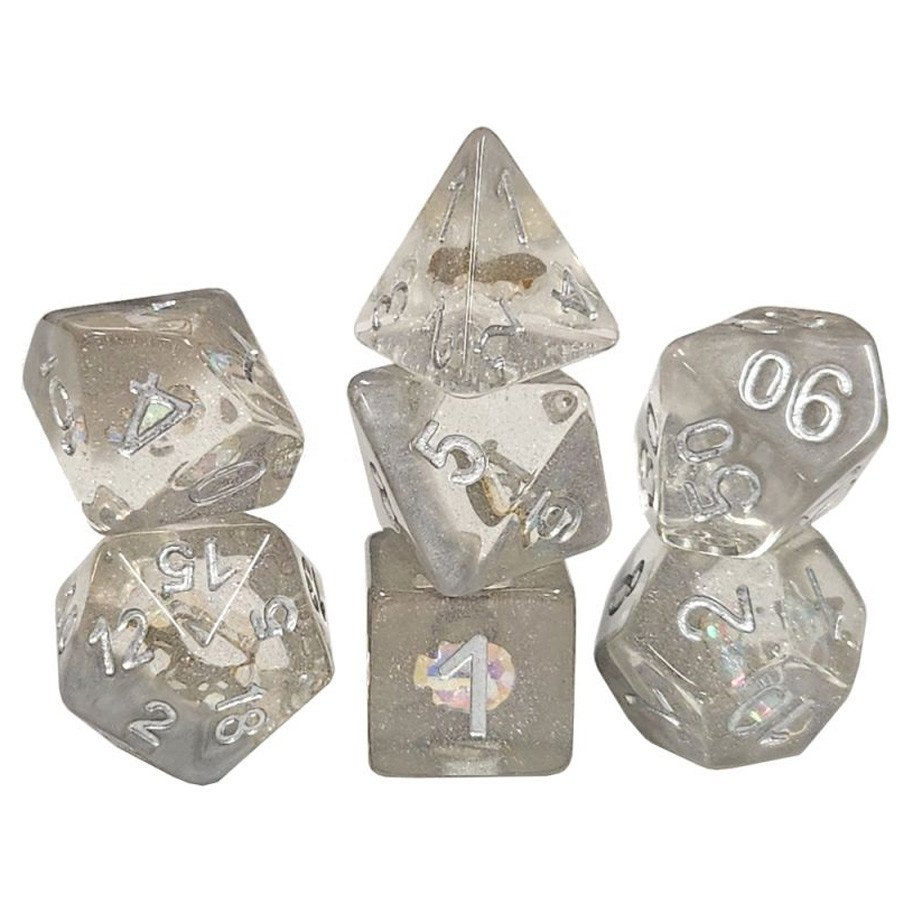 7-Set: 16mm Resin Dice: Diamond: Skull with Silver