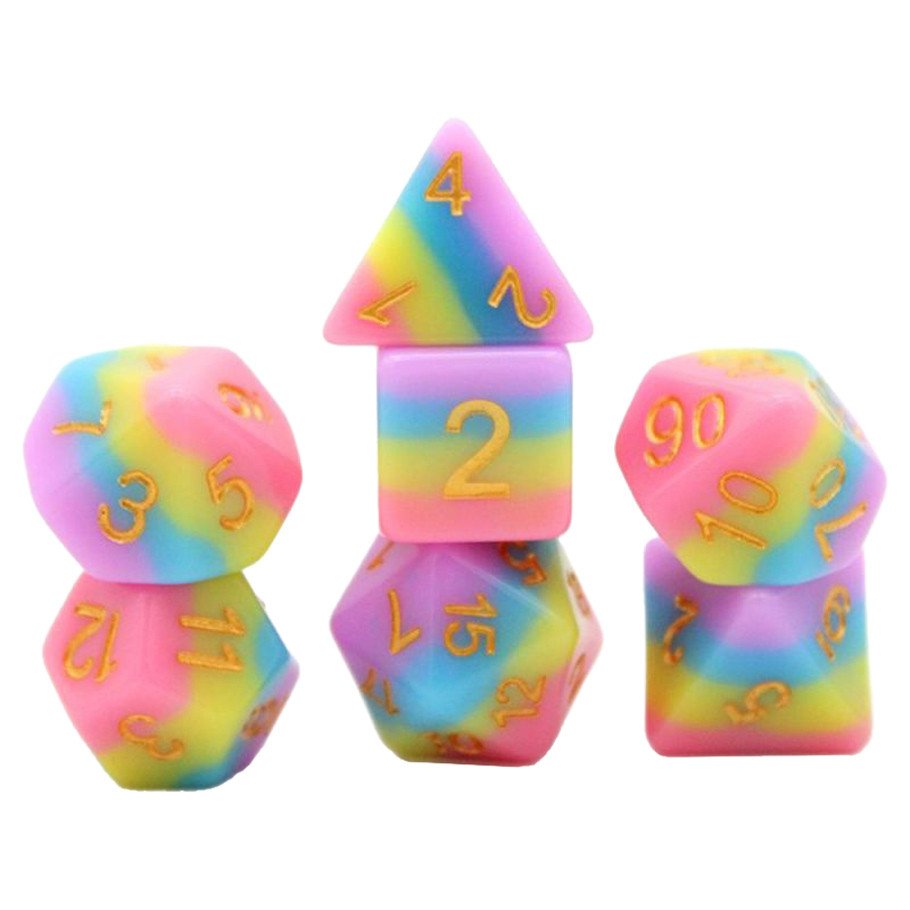 7-Set: 16mm Resin Dice: Layered: Rainbow
