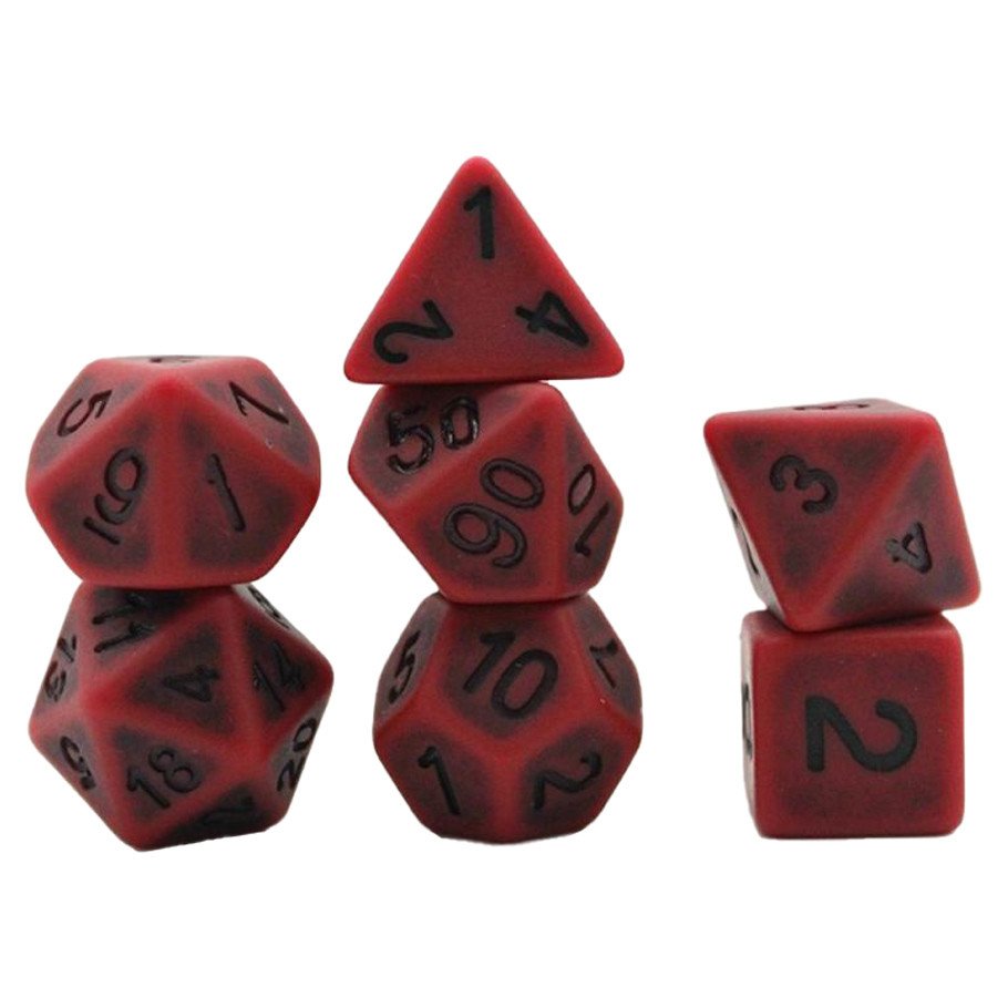 7-Set: 16mm Resin Dice: Antique: Red