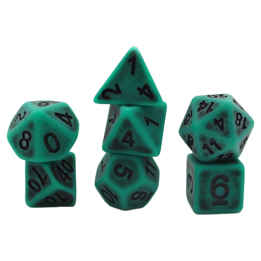 7-Set: 16mm Resin Dice: Antique: Green
