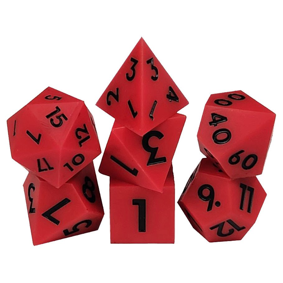 7-Set: 16mm Bouncy Silicone Dice: Red