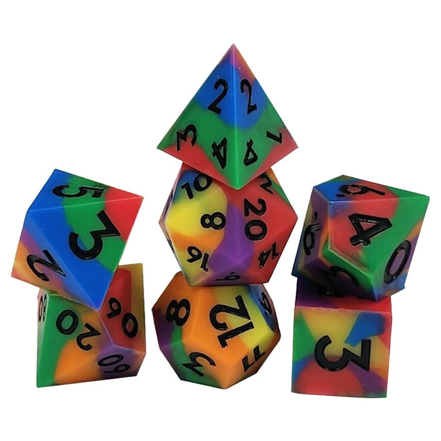 7-Set: 16mm Bouncy Silicone Dice: Rainbow
