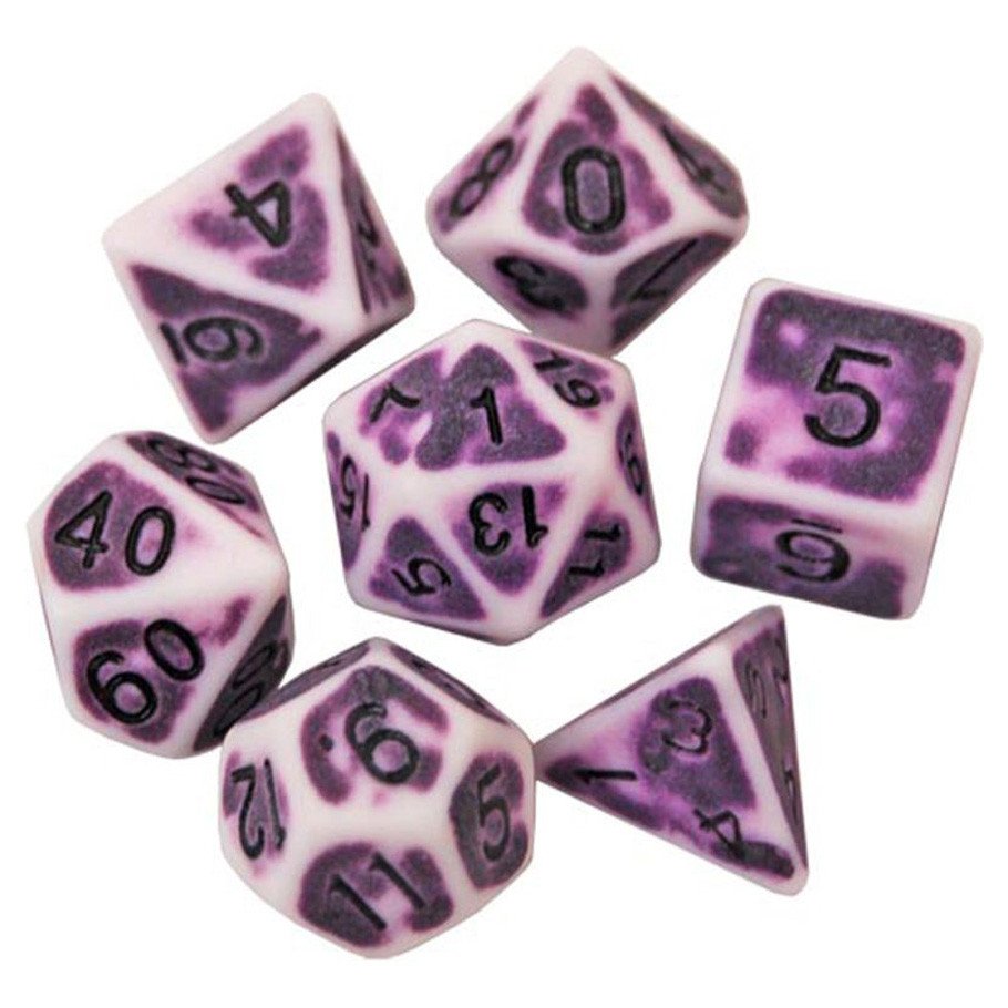 7-Set: 16mm Resin Dice: Ancient: Purple & White