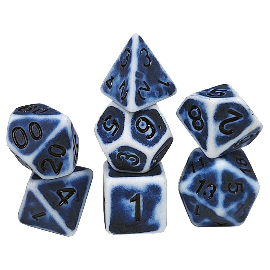 7-Set: 16mm Resin Dice: Ancient: Blue & White