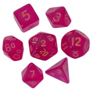 7-Set: 10mm Resin Dice: Transparent: Magenta with Gold Numbers