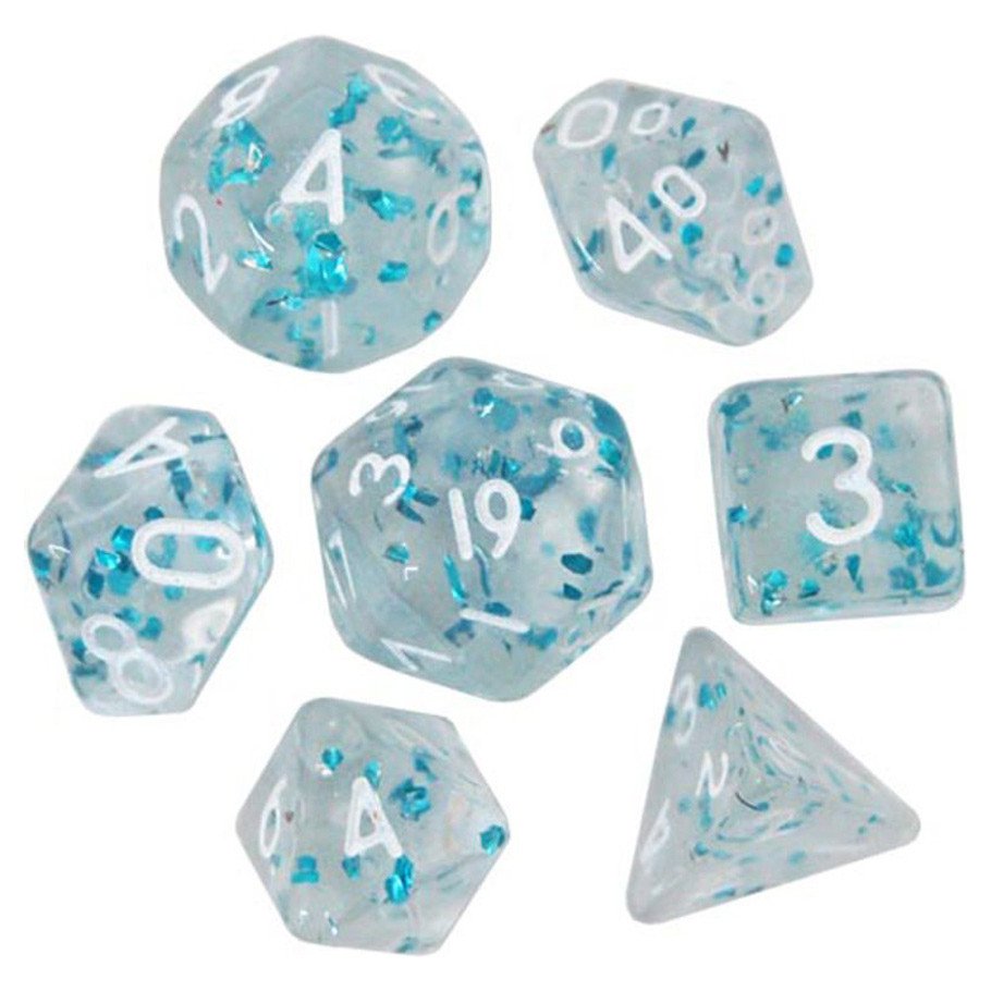 7-Set: 10mm Resin Dice: Transparent: Clear with Glitter