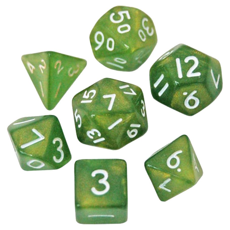 7-Set: 10mm Resin Dice: Pearl: Green