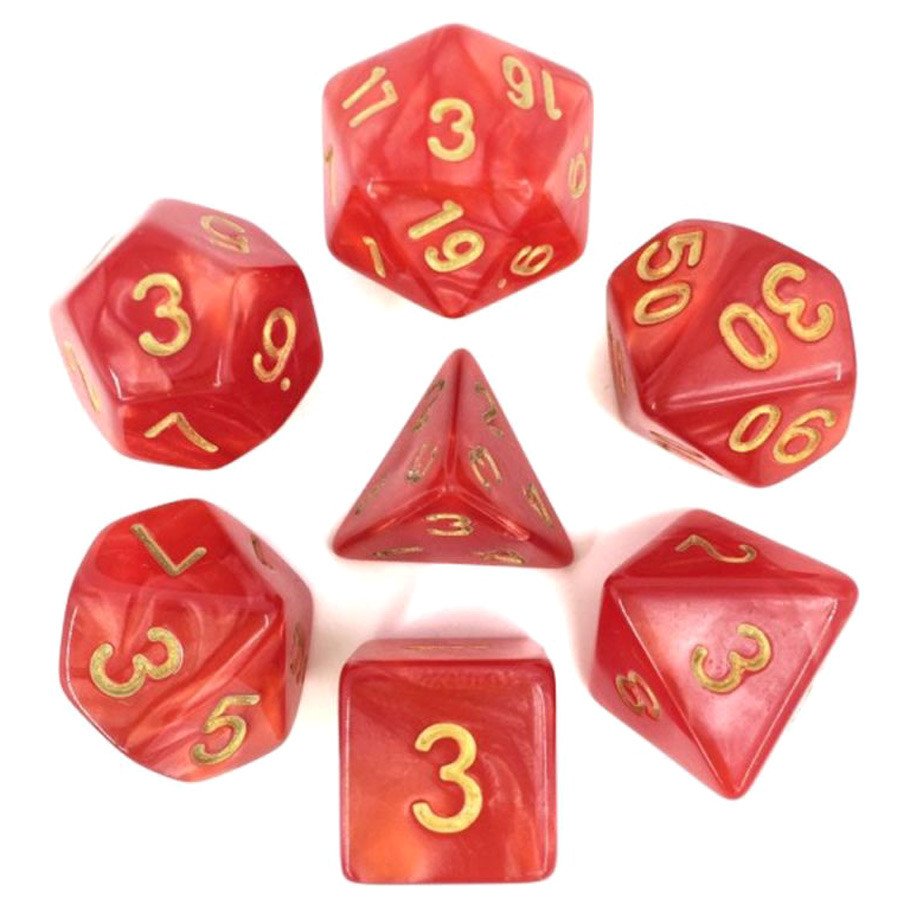 7-Set: 10mm Resin Dice: Pearl: Pink with Gold Numbers