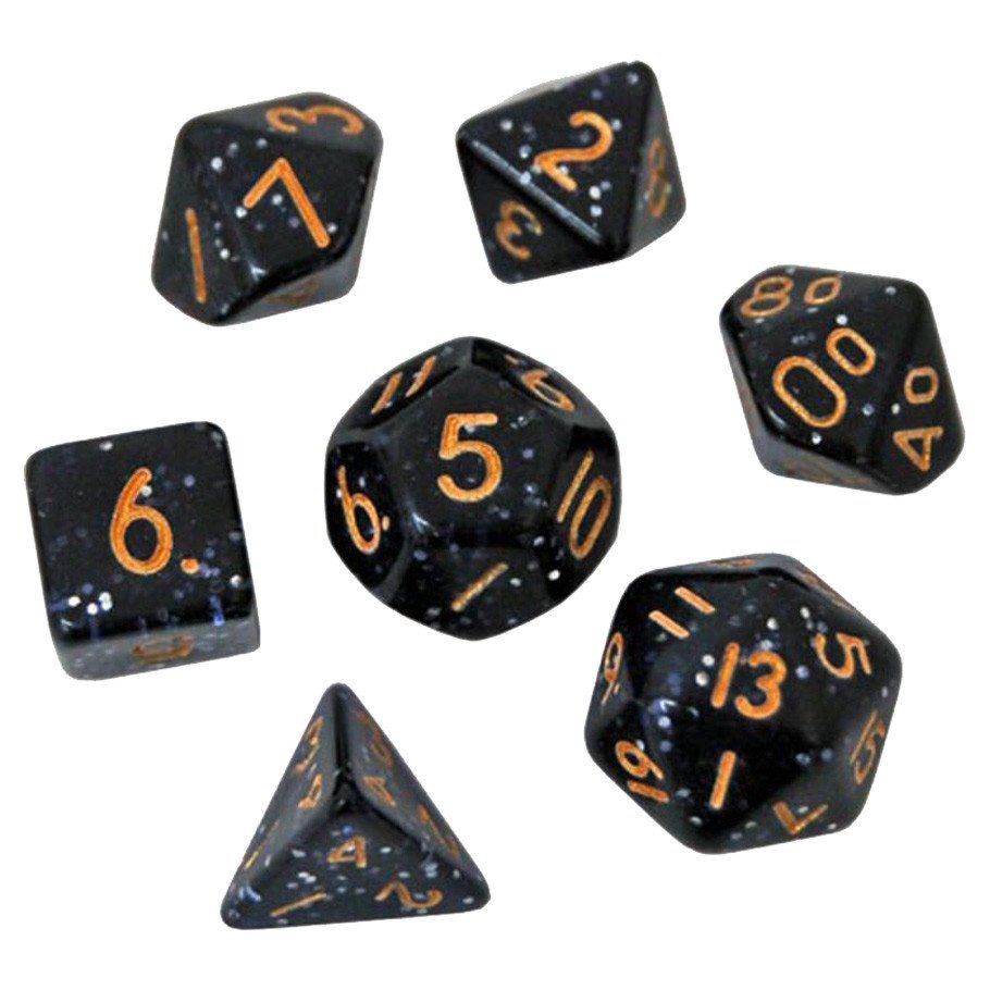 7-Set: 10mm Resin Dice: Glitter: Dark Purple Confetti