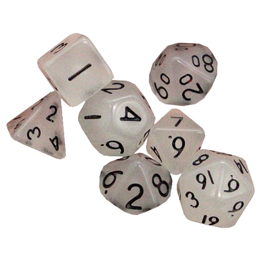 7-Set: 10mm Resin Dice: Glow-in-the-Dark: Ivory