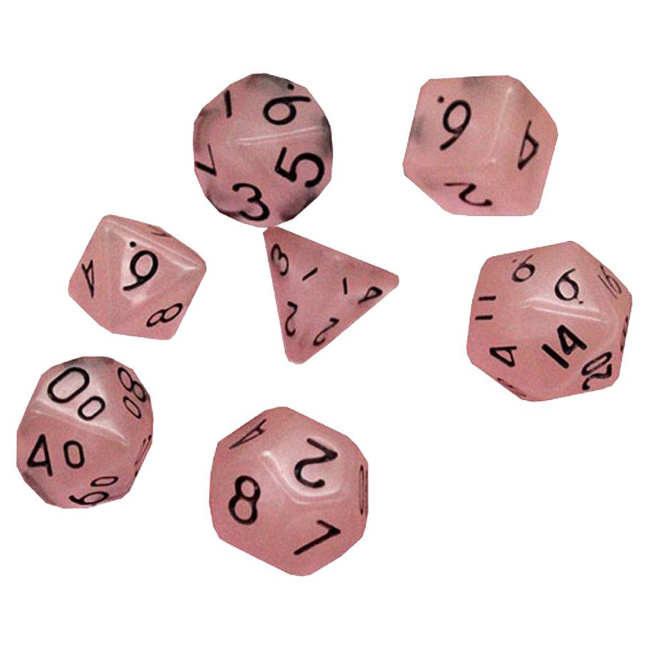 7-Set: 10mm Resin Dice: Glow-in-the-Dark: Pink