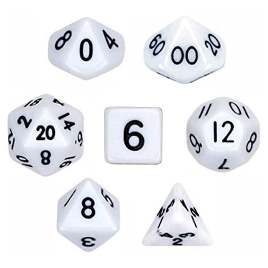 7-Set: 10mm Resin Dice: Classic: White