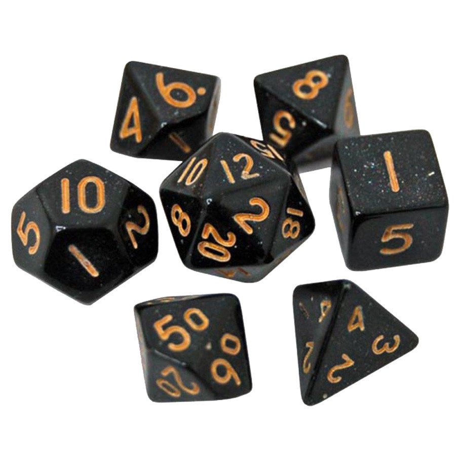 7-Set: 10mm Resin Dice: Glitter: Black