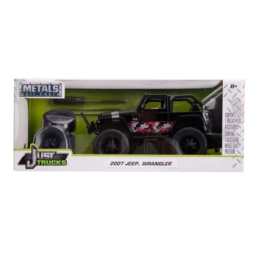 Just Trucks 2007 Jeep Wrangler Black and Pink Camo 1:24 Scale Die-Cast Metal Vehicle with Tire Rack - Image 6