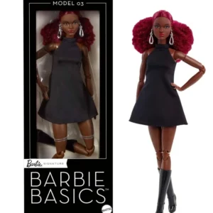 Mattel Barbie Basics Model 03 Collector Doll with Red Curly Hair, Black Mini Dress & Boots