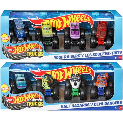 Hot Wheels Monster Trucks 1:64 Scale Vehicle 4-Pack 2026 Half n Half/High Riders Mix 2 Case of 6