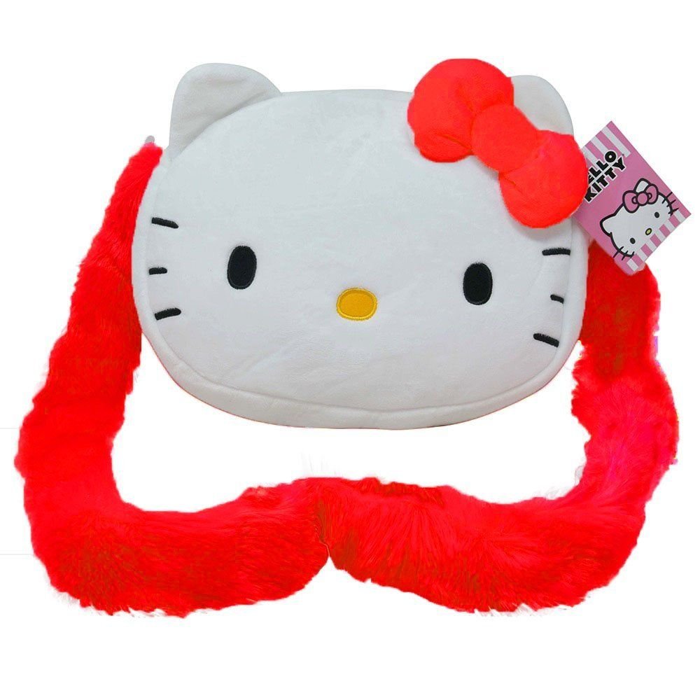 Wholesale Hello Kitty Red Plush Head Cross Body Bag with Furry Handle