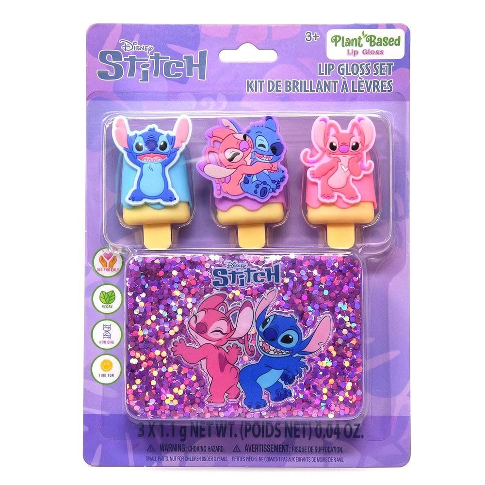 Wholesale Stitch 3pk Lip Gloss with Glitter Case on Card