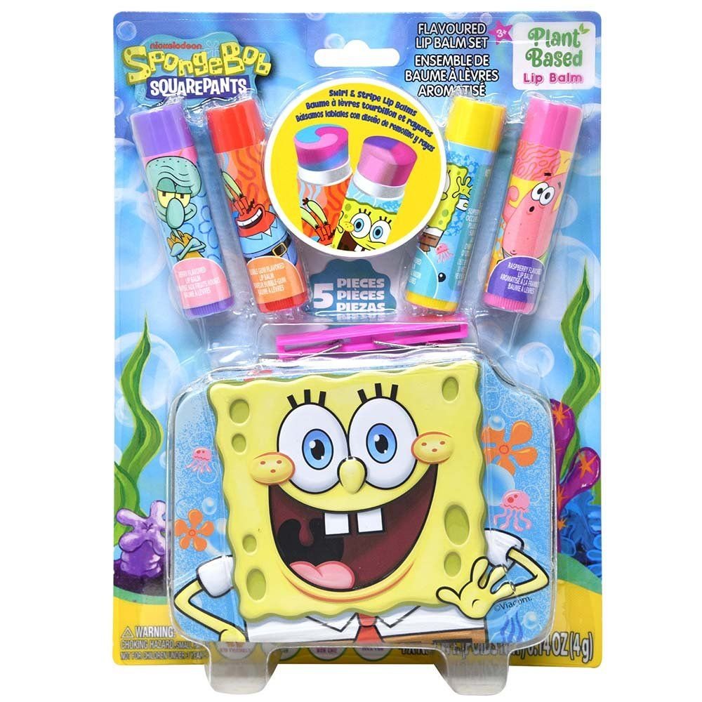 Wholesale Sponge Bob 4pk Lip Balm with Shaped Tin