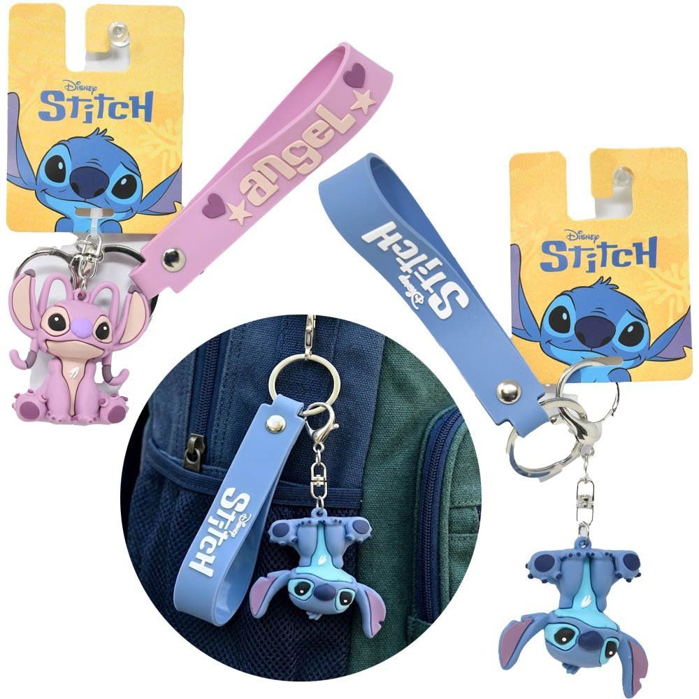 Wholesale Stitch 3D Molded Rubber Keychain with Wrist Strap