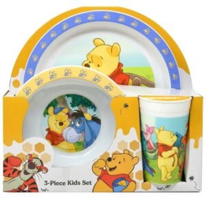 Wholesale Winnie the Pooh 3pc PP Dinner Set in Open Box8" plate, 6.5" bowl & 8oz PP transparent tumbler
